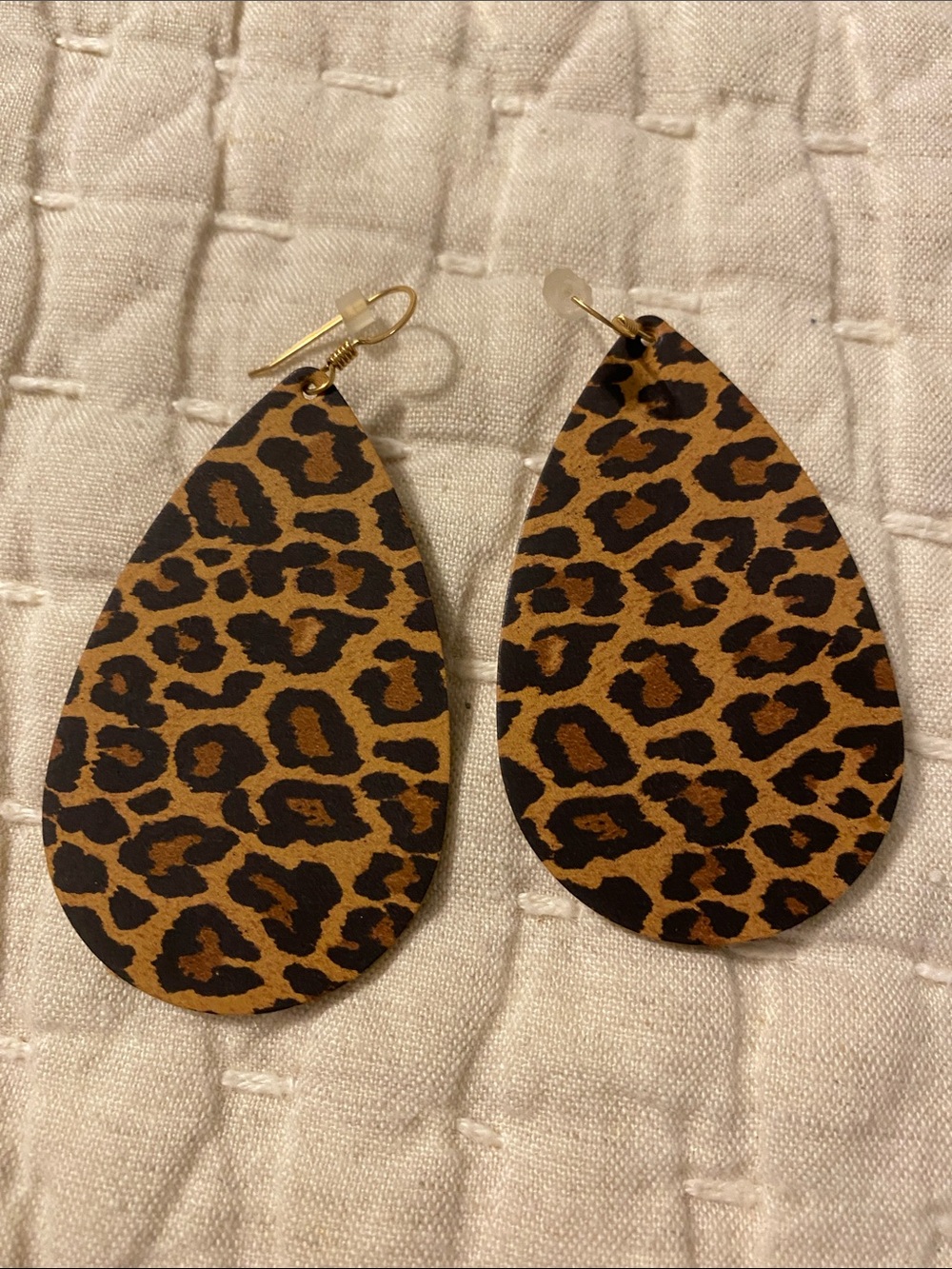 Nickel & Suede Medium Leopard Print Teardrop Earrings